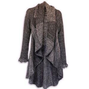 Alpaca hand knit Black and Gray wool cardigan Sweater w/ wooden brooch